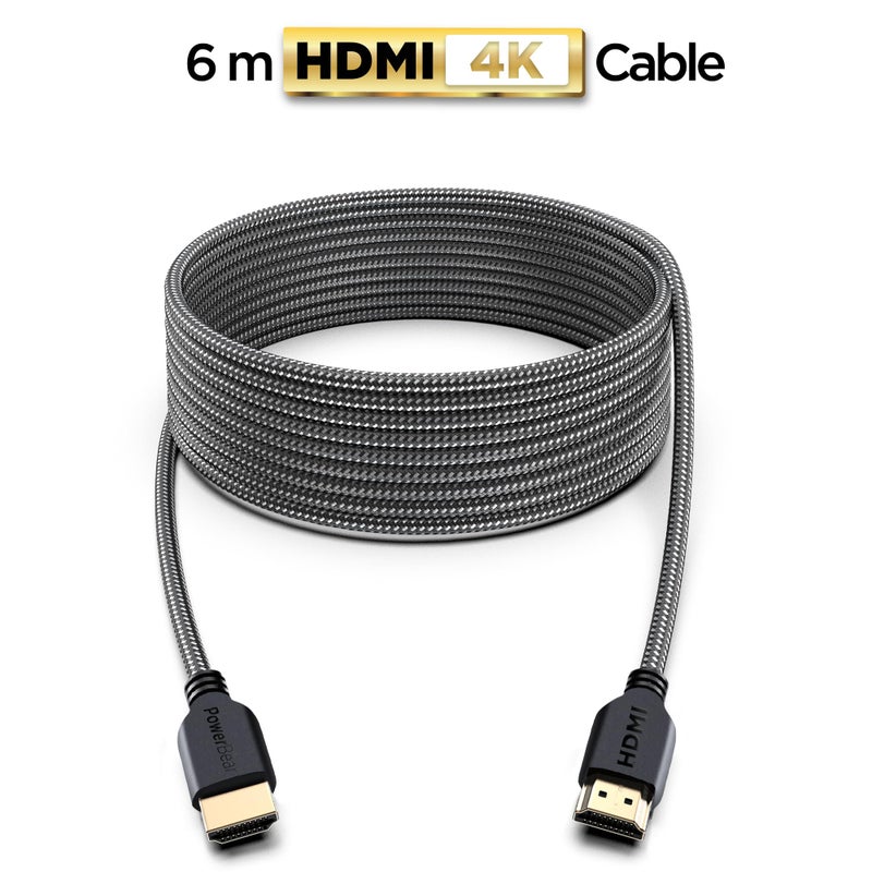PowerBear كابل HDMI 4K من باور بير 20 قدم | كابل HDMI طويل، نايلون مضفر وموصلات ذهبية، 4K @ 60Hz، Ultra HD، 2K، 1080P، ARC وتصنيف CL3 | للابتوب، الشاشة، PS5، PS4، Xbox One، Fire TV، والمزيد - Image 2